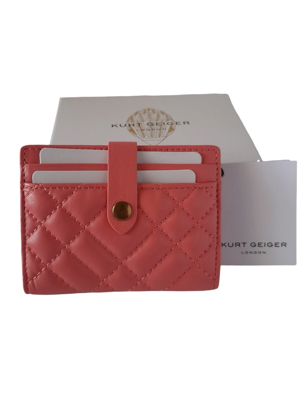 Kurt Geiger London Brixton Leather Folding Card Case Pink NWT